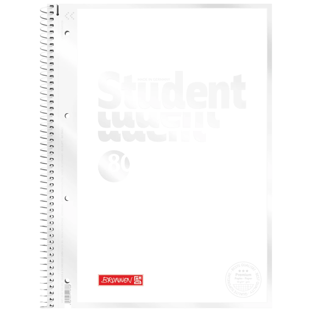 Collegeblock Premium Student „White“ | A4, Lineatur 28, 80 Blatt, weiß
