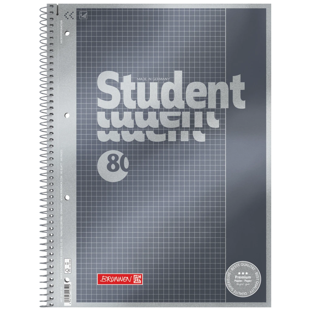 Collegeblock Premium Student | A4, Lineatur 26, 80 Blatt, anthrazit