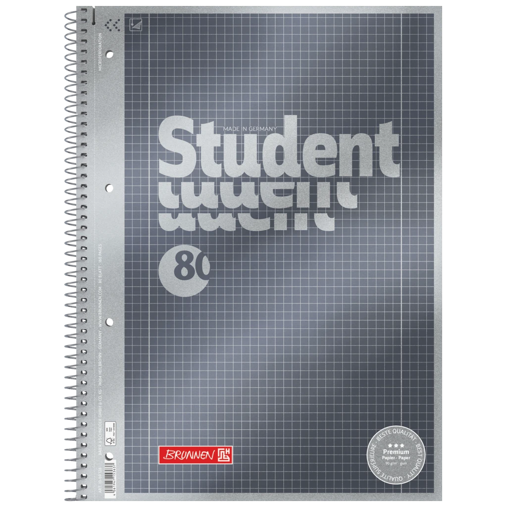 Collegeblock Premium Student | A4, Lineatur 28, 80 Blatt, anthrazit