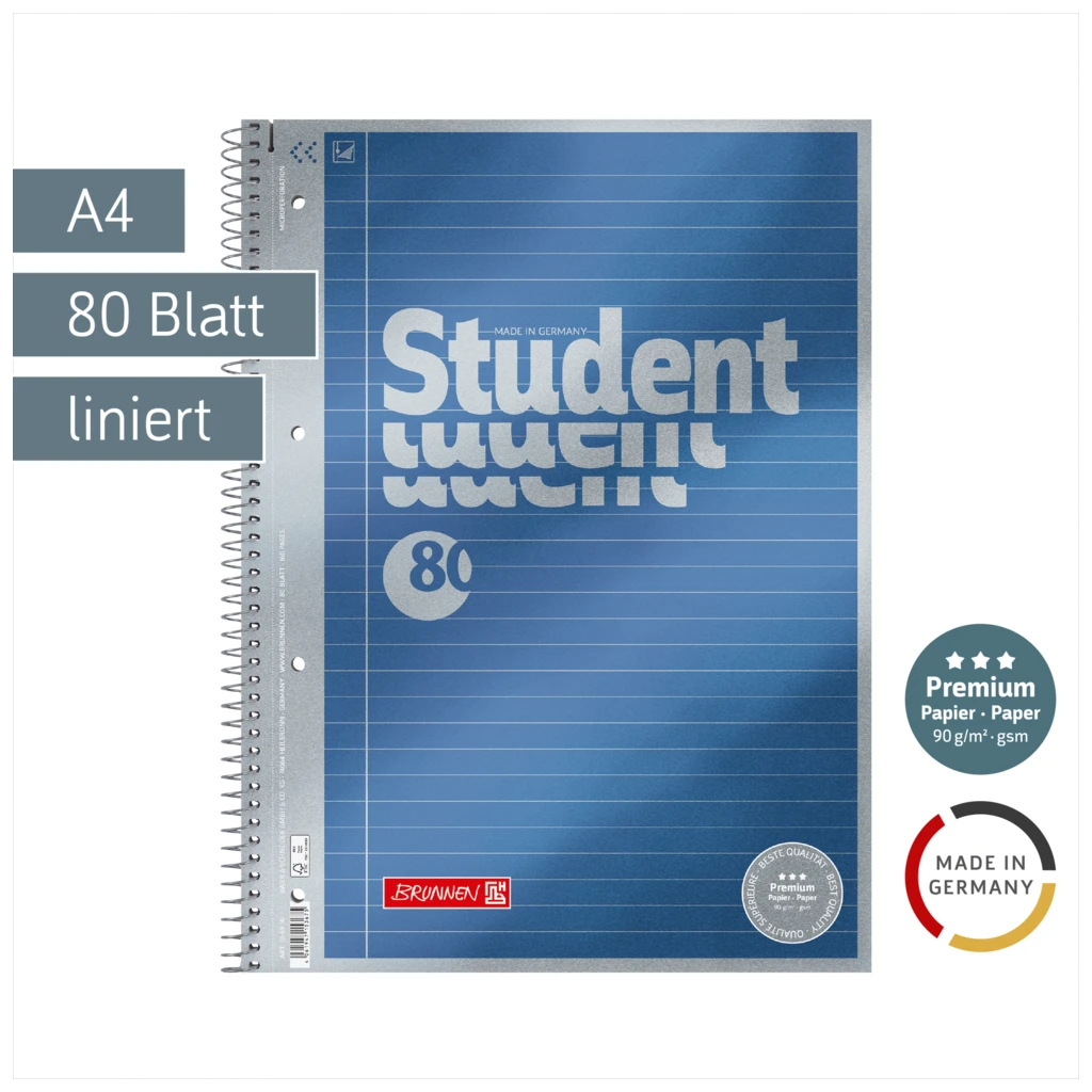 Collegeblock Premium Student | A4, Lineatur 21, 80 Blatt, blau