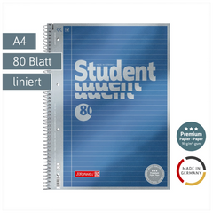 Collegeblock Premium Student | A4, Lineatur 21, 80 Blatt, blau
