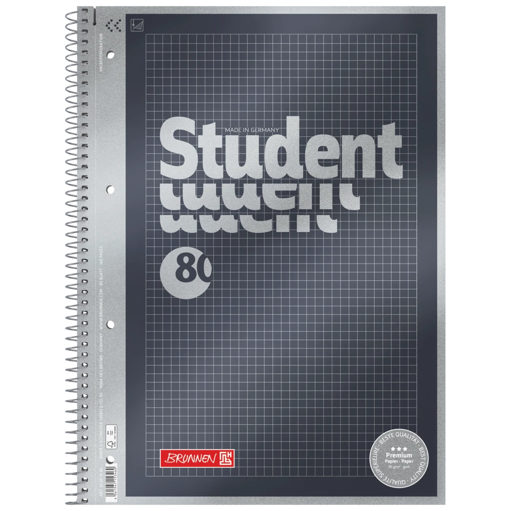 Collegeblock Premium Student | A4, kariert, 80 Blatt, anthrazit