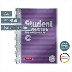 Collegeblock Premium Student „Noten“ | A4, Lineatur 14, 50 Blatt, violett