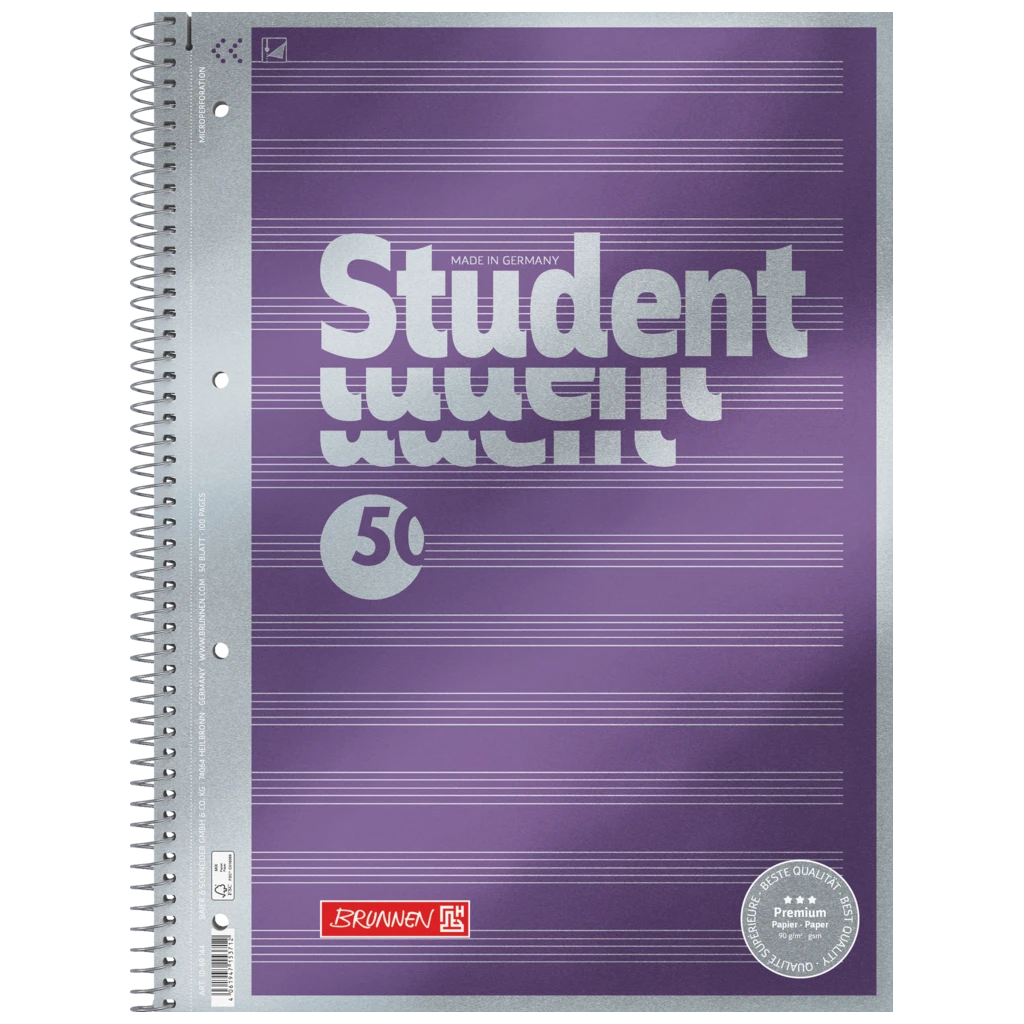 Collegeblock Premium Student „Noten“ | A4, Lineatur 14, 50 Blatt, violett