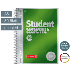 Collegeblock Premium Student | A5, unliniert, 80 Blatt, grün