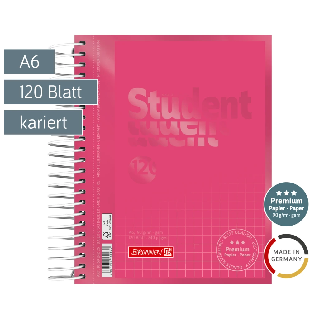 Collegeblock Premium Student Colour Code | A6, kariert, 120 Blatt, tulip