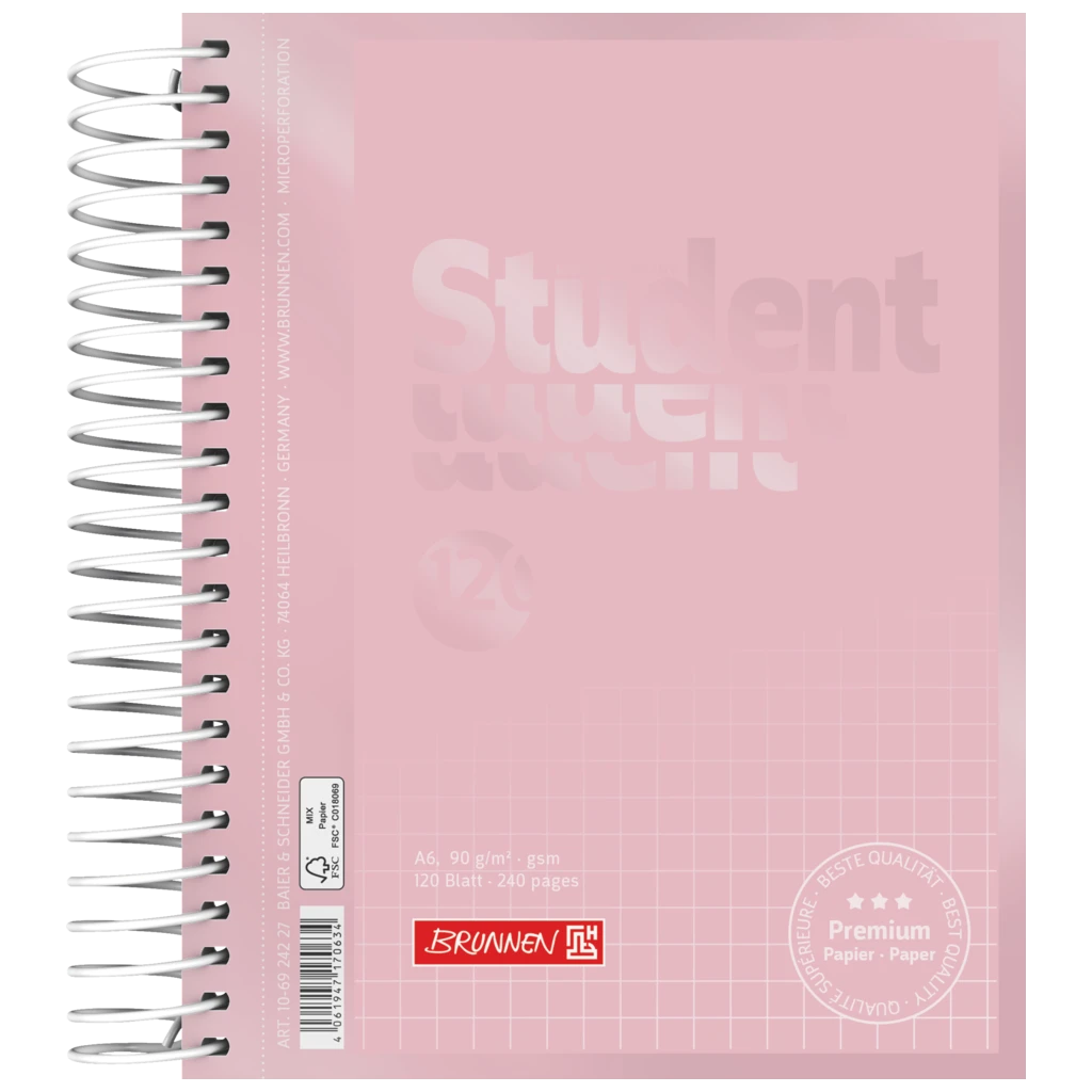 Collegeblock Premium Student Colour Code | A6, kariert, 120 Blatt, rose