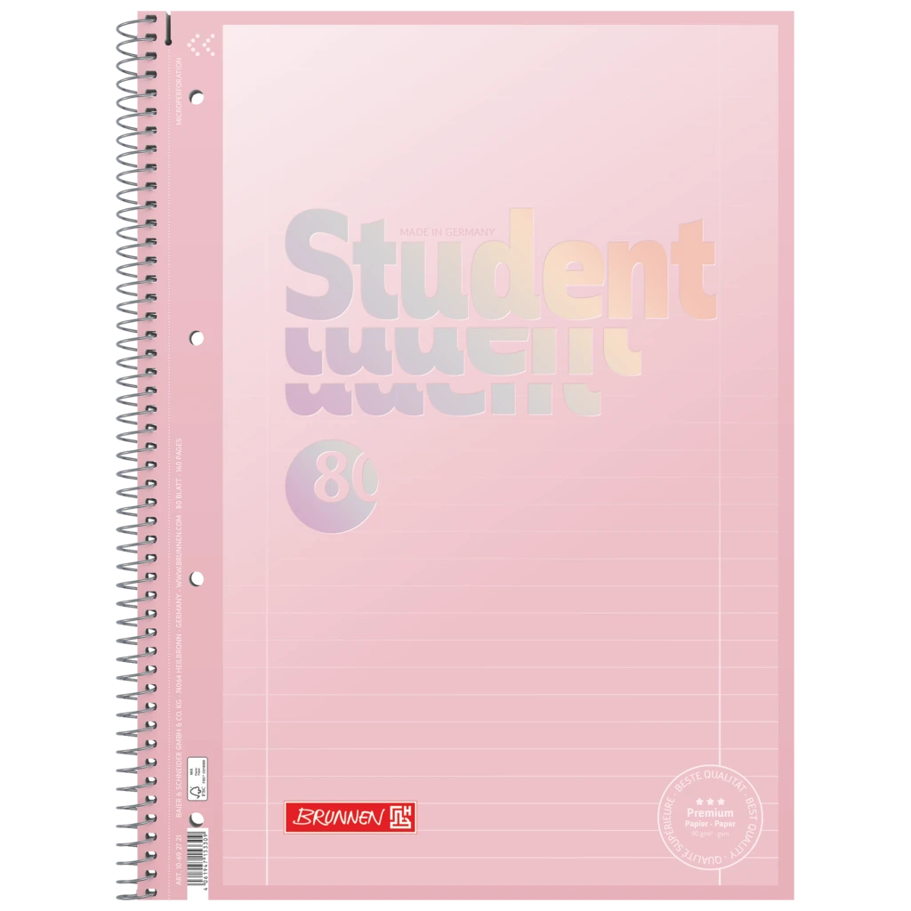 Collegeblock Premium Student „Pastell“ | A4, Lineatur 27, 80 Blatt, pastellrosa