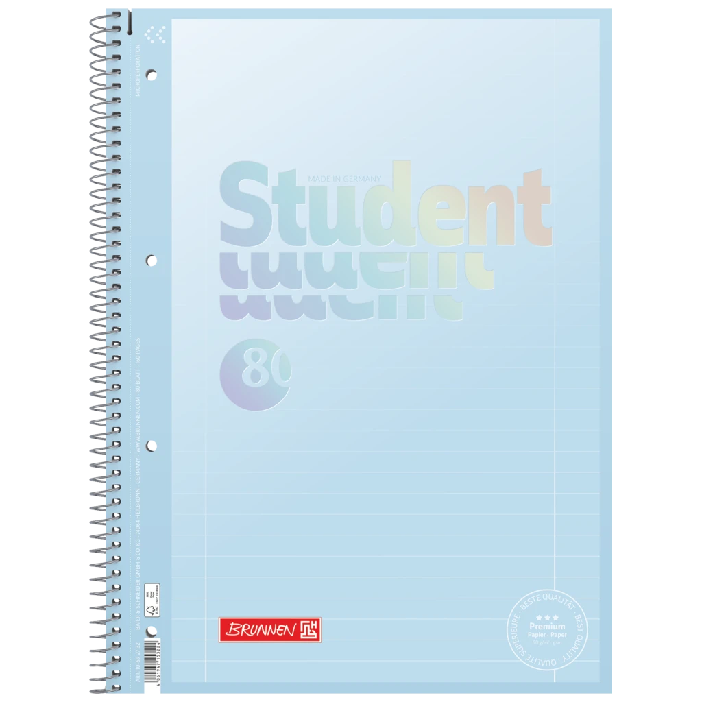 Collegeblock Premium Student „Pastell“ | A4, Lineatur 27, 80 Blatt, pastellblau