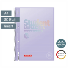 Collegeblock Premium Student „Pastell“ | A4, Lineatur 27, 80 Blatt, pastelllila