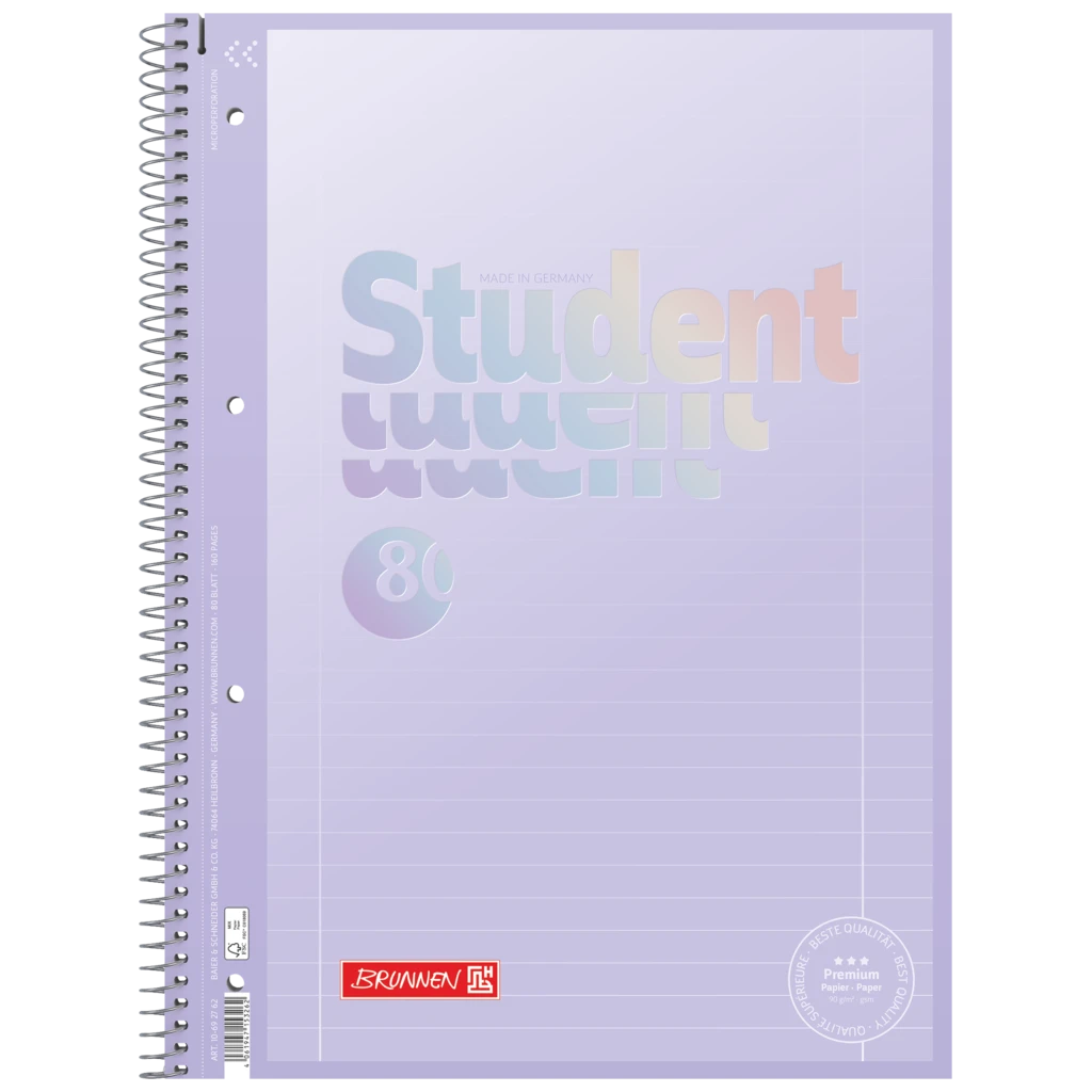 Collegeblock Premium Student „Pastell“ | A4, Lineatur 27, 80 Blatt, pastelllila