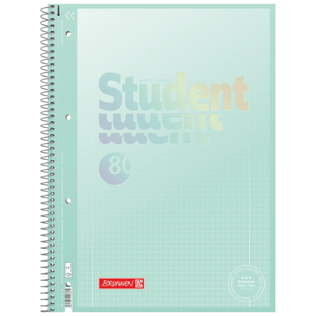 Collegeblock Premium Student „Pastell“ | A4, Lineatur 28, 80 Blatt, pastellmint