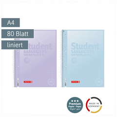 Collegeblock Premium Student „Pastell 2“ | A4, Lineatur 27, 80 Blatt, sortiert