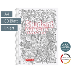 Collegeblock Premium Student „Schmetterling“ ZENart | A4, Lineatur 27, 80 Blatt, weiß