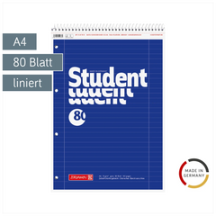 Collegeblock Student Spirale oben | A4, Lineatur 27, 80 Blatt, blau