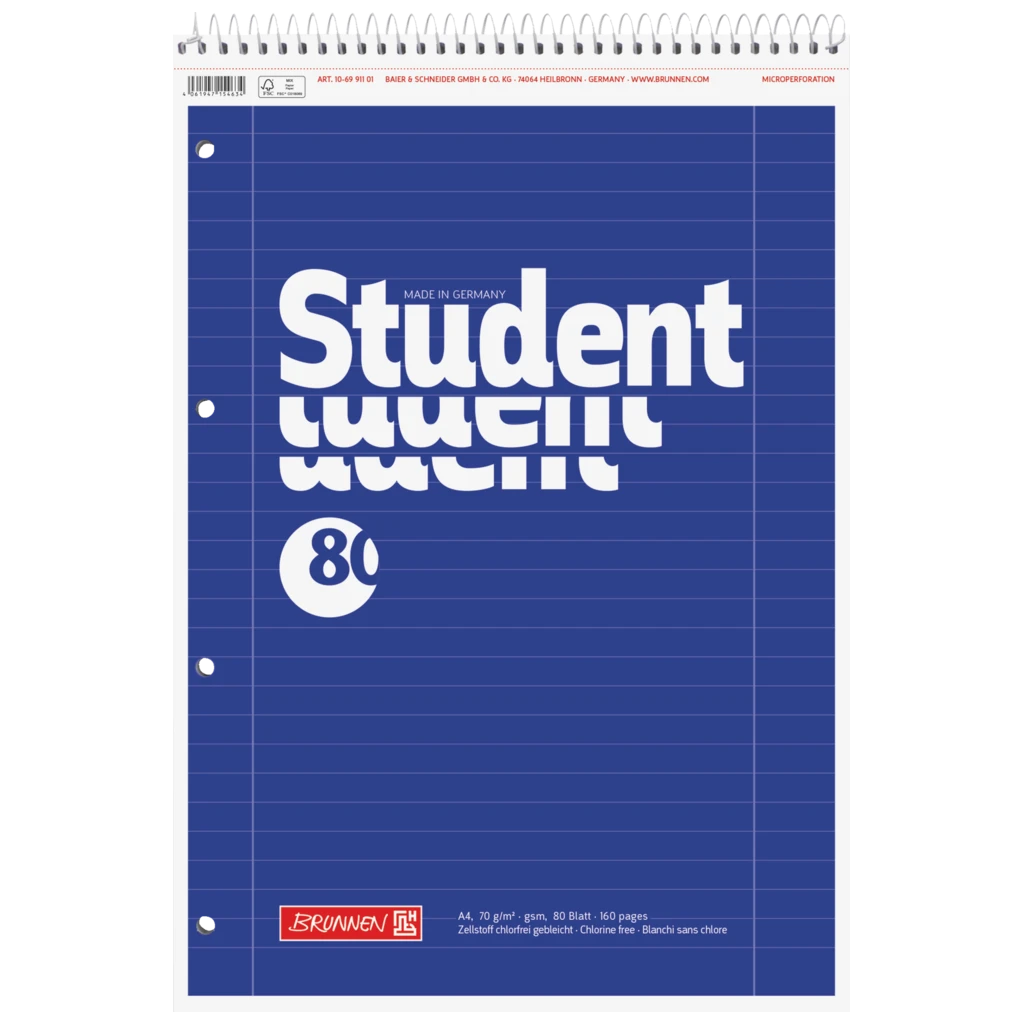 Collegeblock Student Spirale oben | A4, Lineatur 27, 80 Blatt, blau