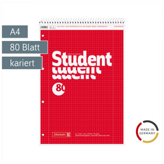 Collegeblock Student Spirale oben | A4, Lineatur 28, 80 Blatt, rot