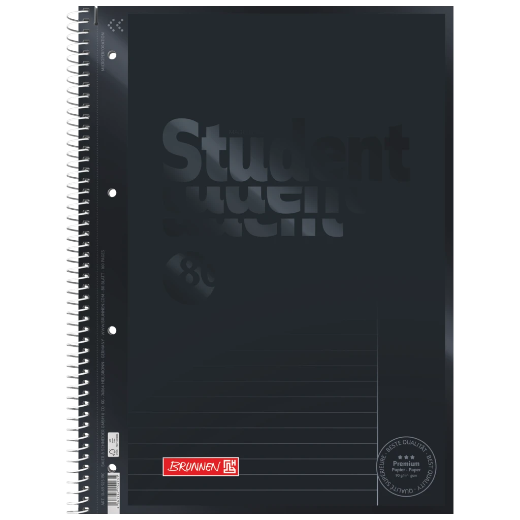 Collegeblock Premium Student Colour Code | A4, Lineatur 25, 80 Blatt, onyx