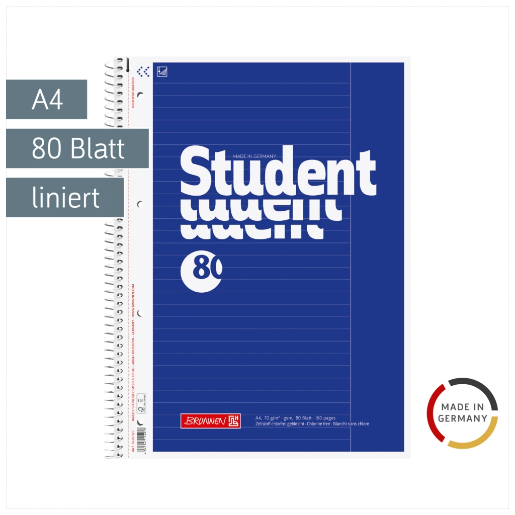 Collegeblock Student | A4, Lineatur 25, 80 Blatt, blau