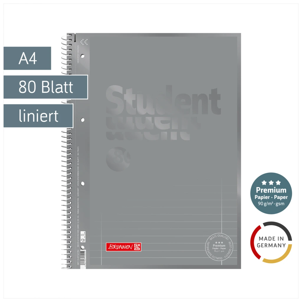 Collegeblock Premium Student Colour Code | A4, Lineatur 27, 80 Blatt, silver