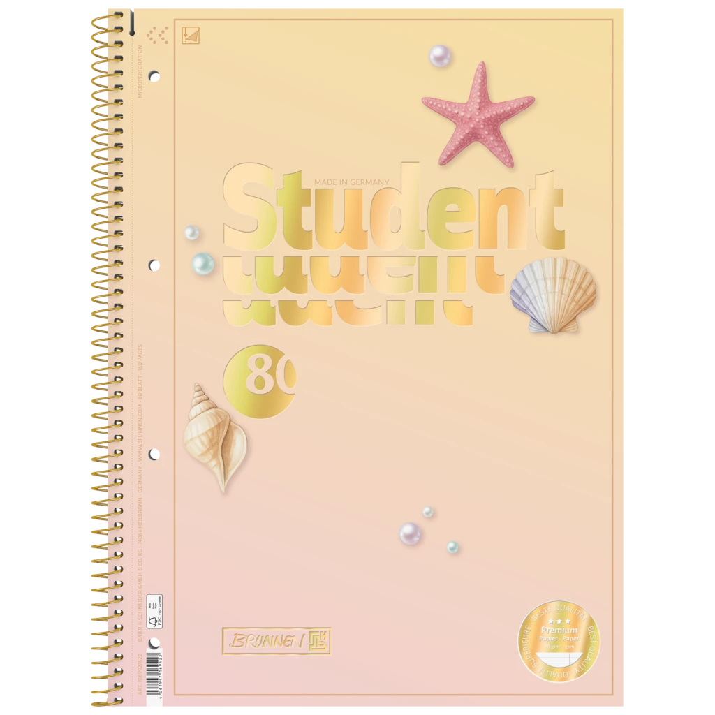 Collegeblock Premium Student Sunny Ocean | A4, Lineatur 27, 80 Blatt, mehrfarbig, pastell