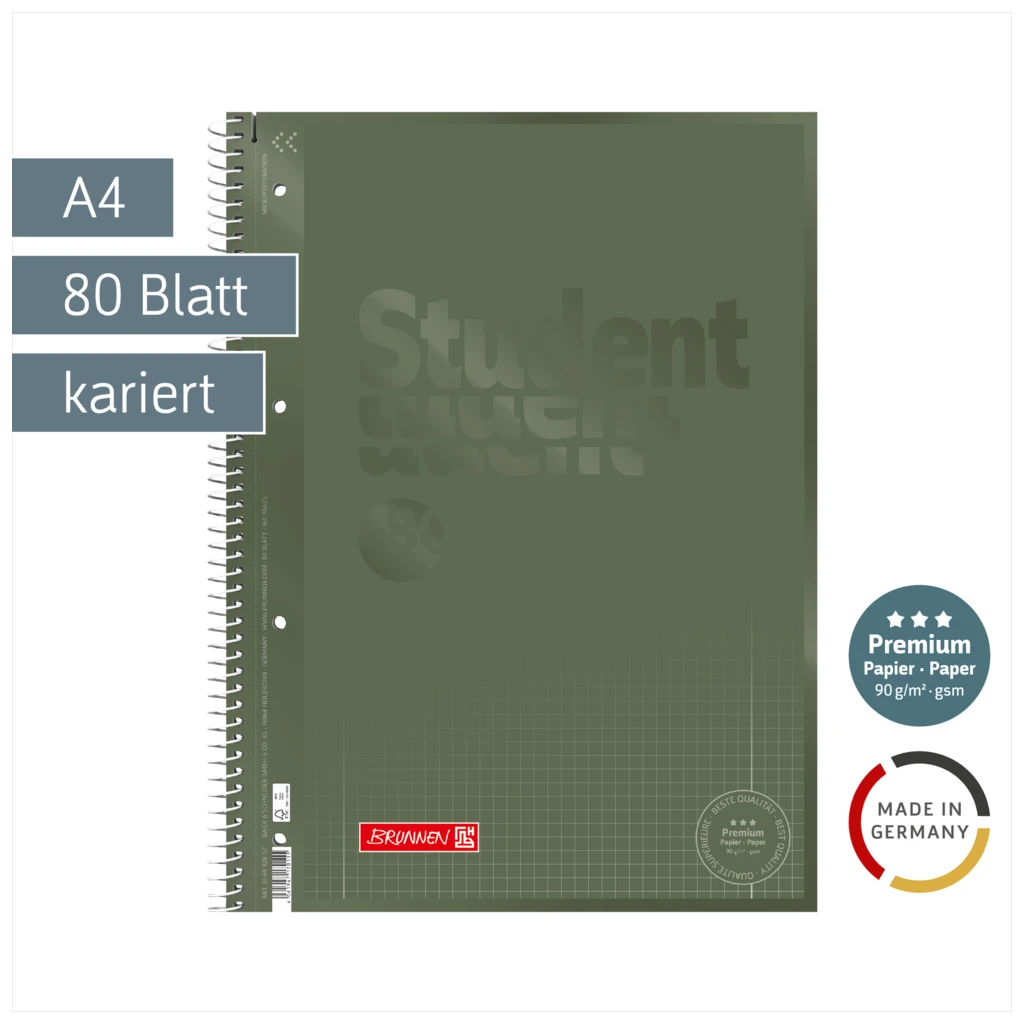Collegeblock Premium Student Colour Code | A4, Lineatur 28, 80 Blatt, olive