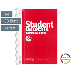 Collegeblock Student | A4, Lineatur 22, 80 Blatt, rot