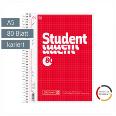 Collegeblock Student | A5, Lineatur 5, 80 Blatt, rot