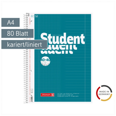 Collegeblock Student „DUO“ | A4, kariert/liniert, 80 Blatt, petrol