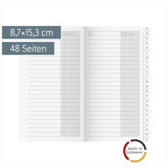 Adress-Registerheft laminierte Taben | 8,7×15,3 cm, Karton, weiß