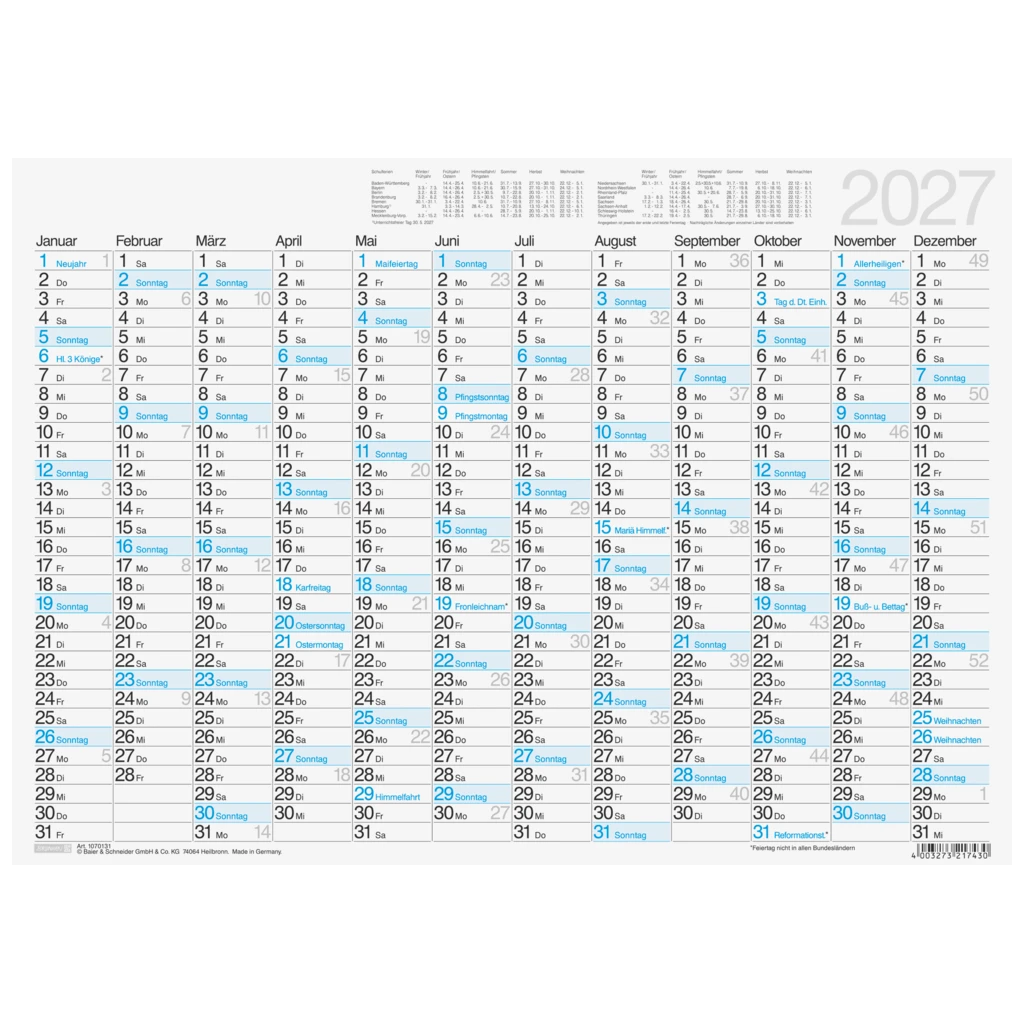 Tafelkalender 2027 | A3 quer