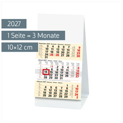 3-Monats-Tischkalender 2027 | 10×12 cm, weiß/hellgelb