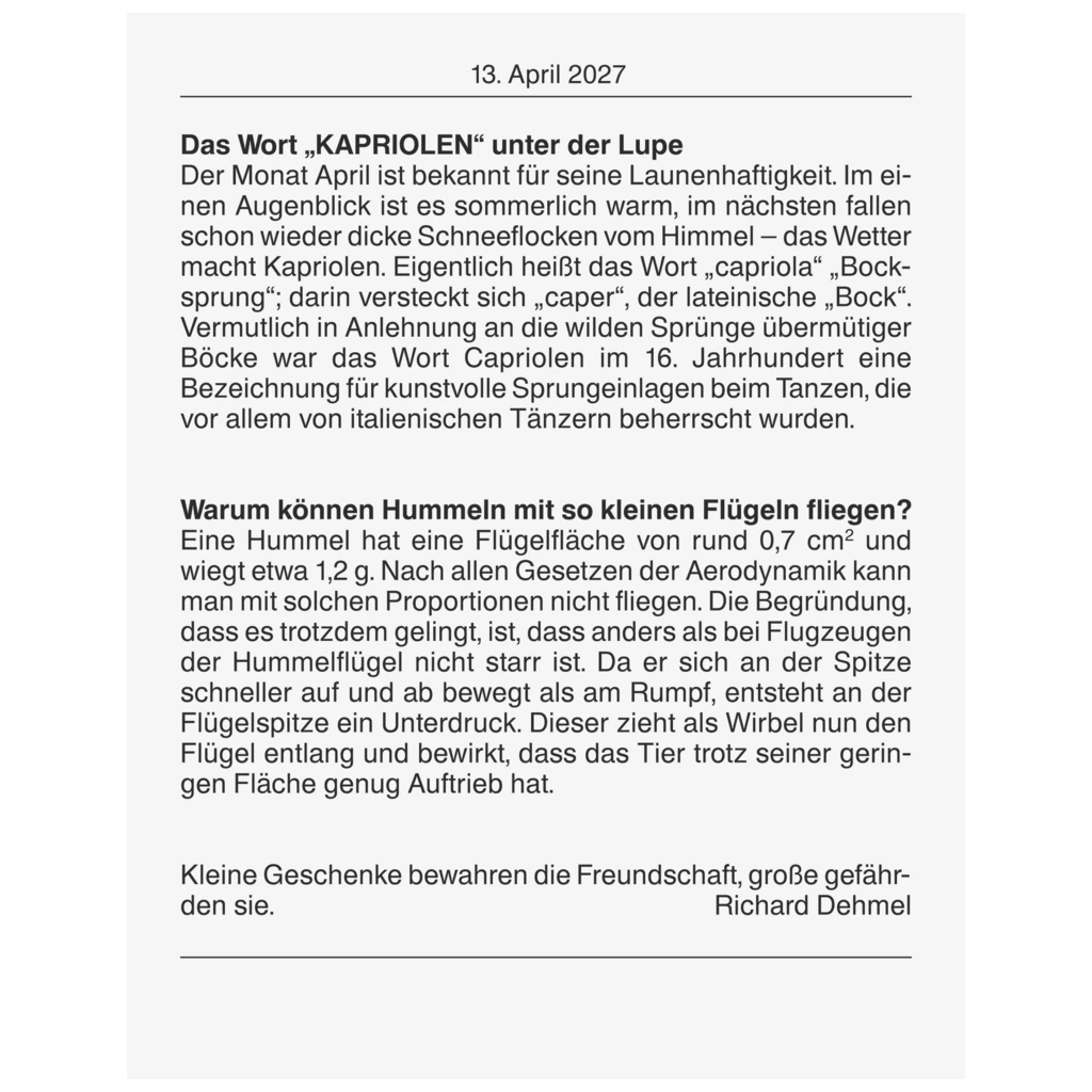 Abreißkalender 2027 Nr. 13 | 9,8×14,2 cm