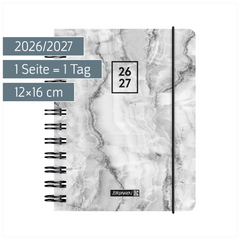 Schülerkalender 2026/2027 „Grey Marble“ | A6, Kunststoff