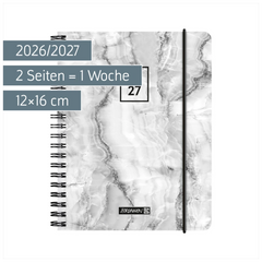 Schülerkalender 2026/2027 „Grey Marble“ | A6, Kunststoff