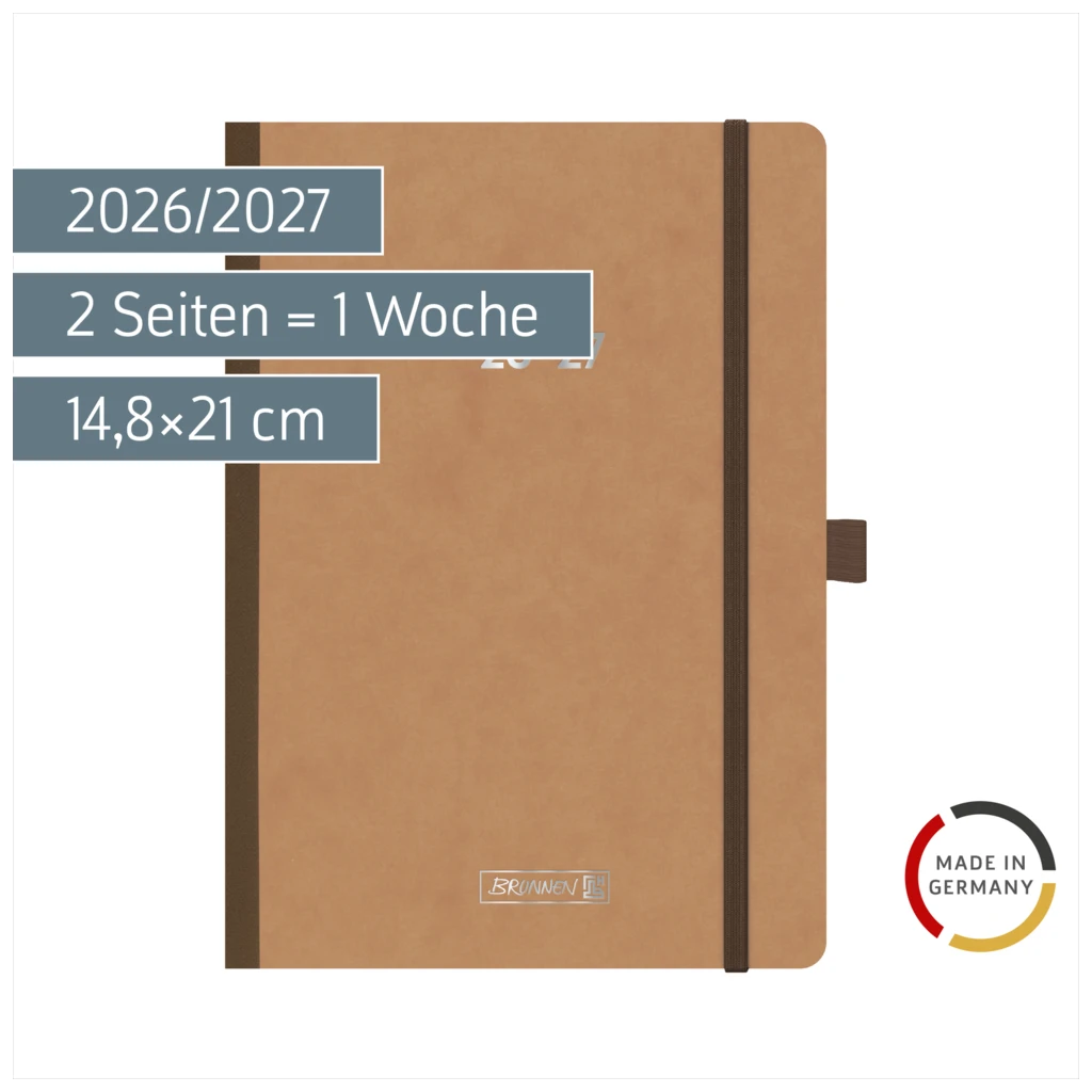 Schülerkalender 2026/2027 „Pressspan braun“ FACT!plus | A5, Karton