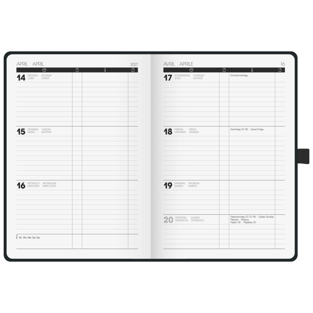 Buchkalender Kompagnon TimeCenter Mod. 725 2027 | A5, Kunststoff, schwarz