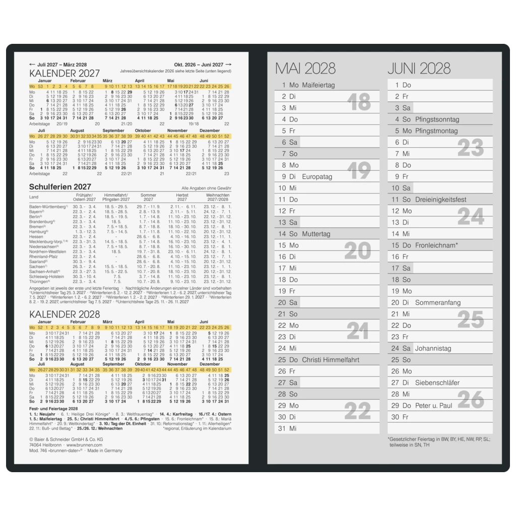 Taschenkalender Mod. 746 2027 | A6, Kunstleder, schwarz