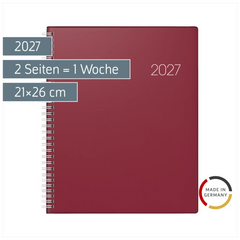 Buchkalender Mod. Manager Wt 7 weektimer 2027 | 21×26 cm, Kunststoff, weinrot