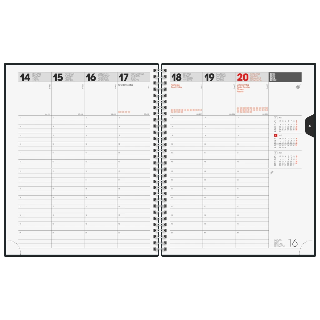 Buchkalender Mod. Manager Wt 7 weektimer 2027 | 21×26 cm, Kunststoff, schwarz