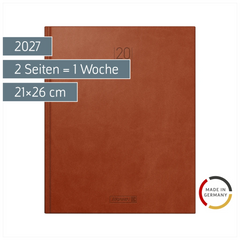 Buchkalender Mod. Manager Wt 7 weektimer 2027 | 21×26 cm, Kunstleder, braun