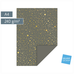 Motivkarton „Sterne“ | A4, 240 g/m², anthrazit/gold glänzend