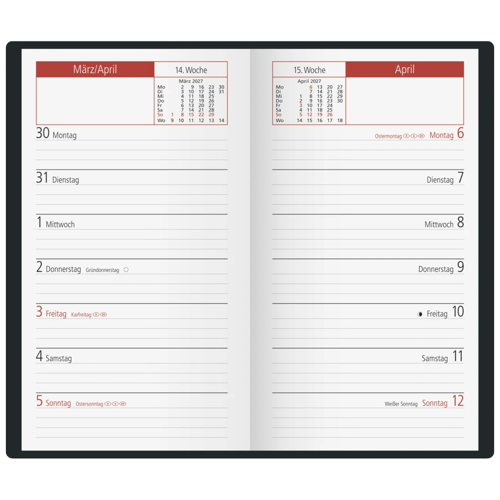 Taschenkalender Mod. TM 15 2027 | A6, Kunstleder, schwarz