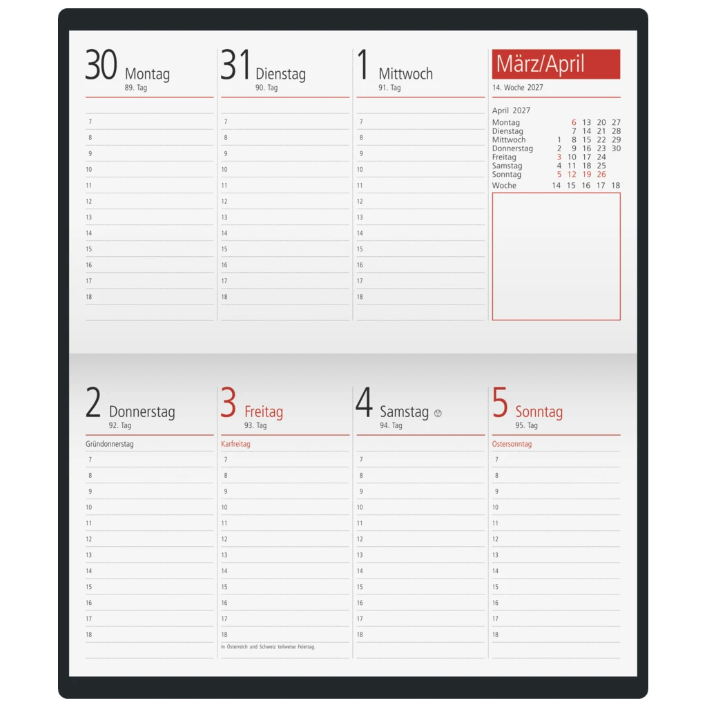 Taschenkalender Mod. TM 17/contacter 2027 | A6 quer, Kunststoff, bordeaux