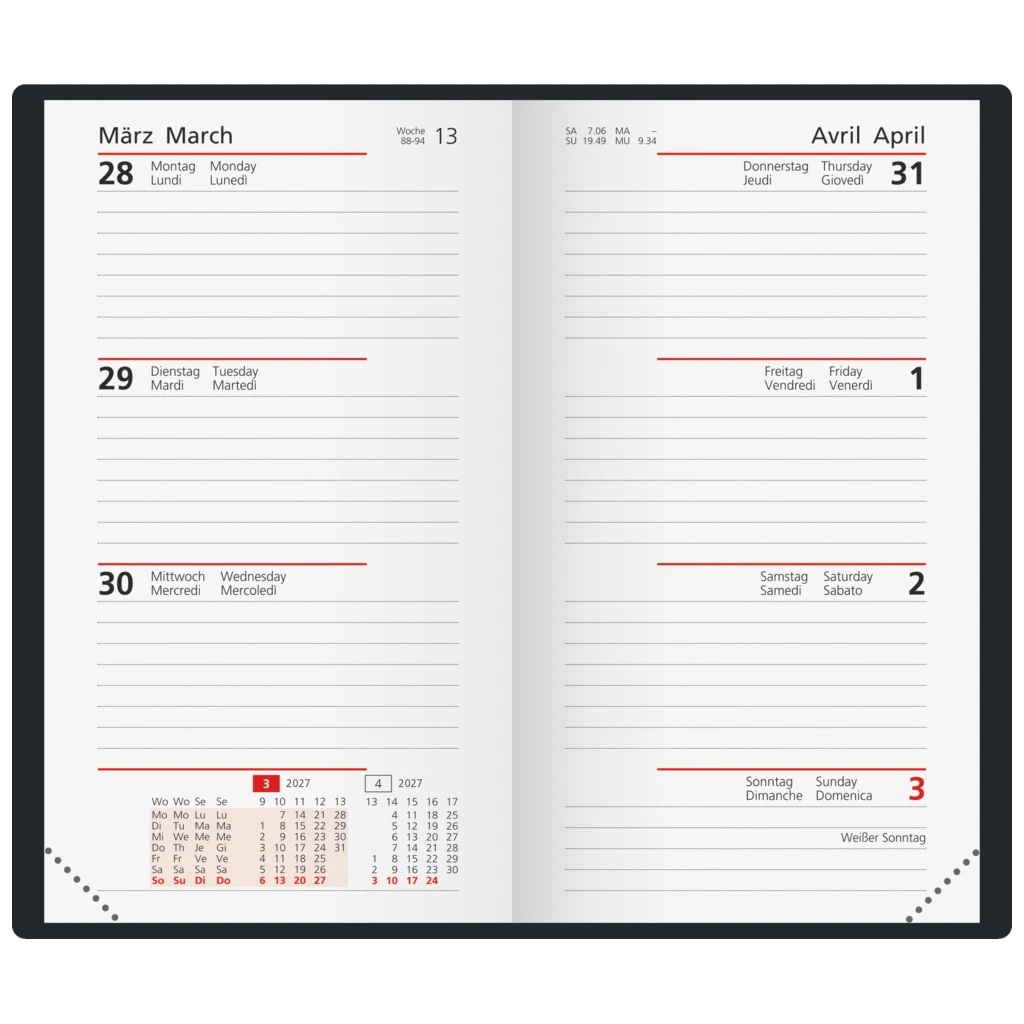 Taschenkalender Design Line Mod. Taschenplaner int. 2027 „Rosie“ | A6, Kunstleder