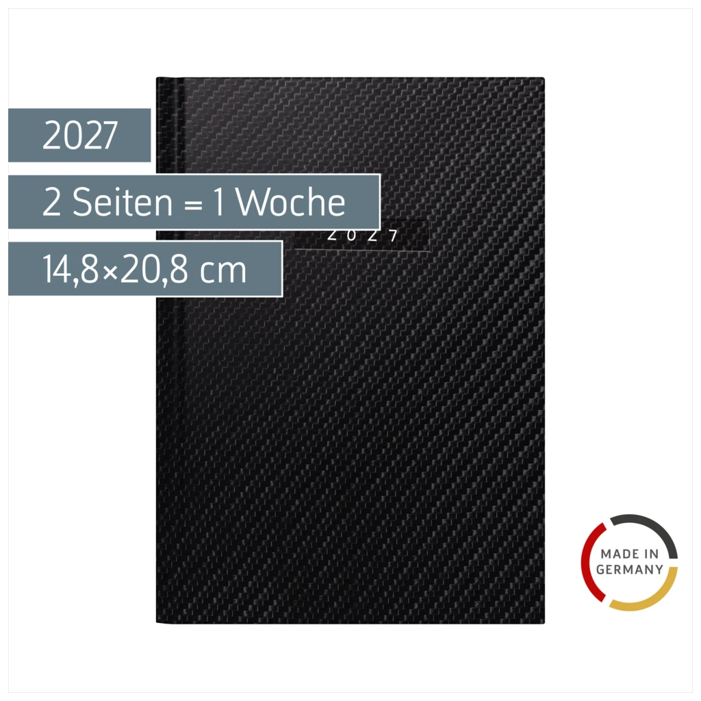 Buchkalender Mod. futura 2 2027 „Carbon“ | A5, Kunstleder