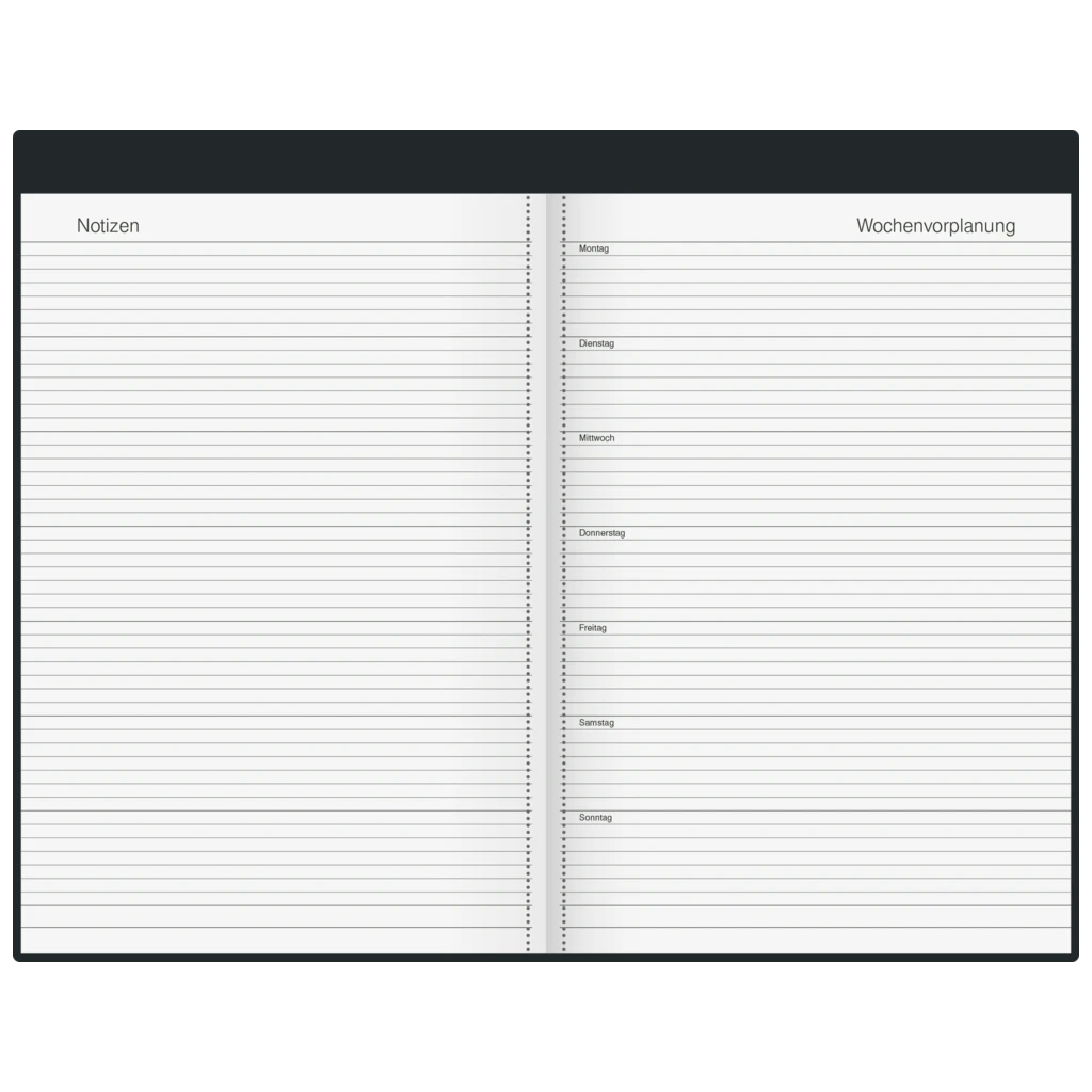 Buchkalender Mod. Ultraplan | 19×27,5 cm, Kunststoff, schwarz