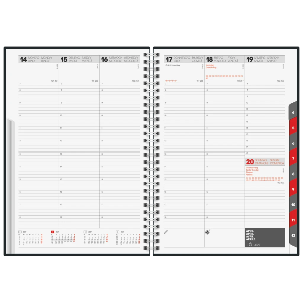 Buchkalender Mod. studioplan int. 2027 | 16,8×24 cm, Kunstleder, grau