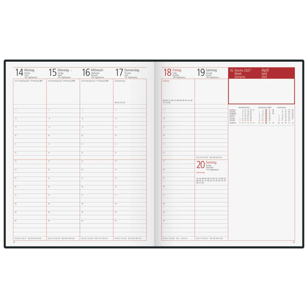 Buchkalender Premium Mod. Managerkalender TM 2027 | 20,5×26 cm, Leder, weinrot