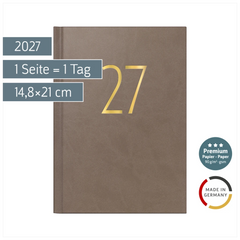 Buchkalender Premium Young Line 2027 „Browny“ | A5, Kunstleder